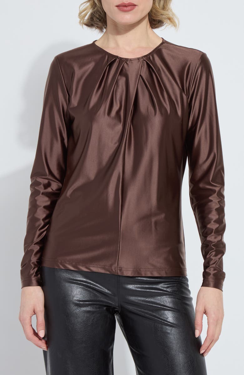 Lysse Fatima Pleated Neck Satin Top, Main, color, Polished Wood