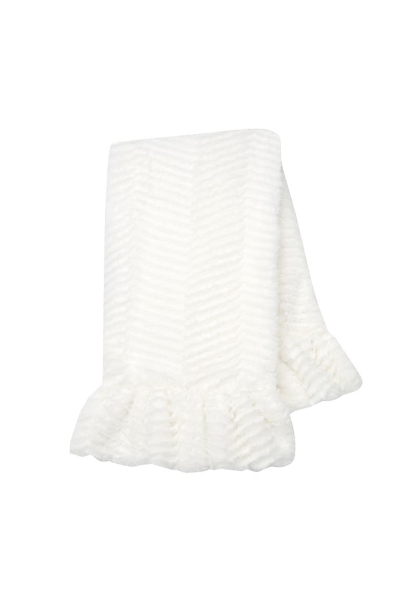 Lambs & Ivy Signature Ruffled Lux Minky/Jersey Chevron Baby Blanket, Main, color, White