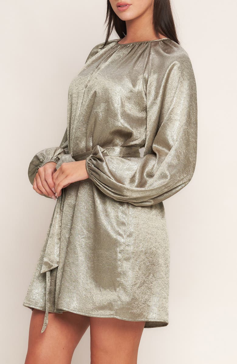 FLYING TOMATO Long Sleeve Foil Minidress, Alternate, color, Taupe