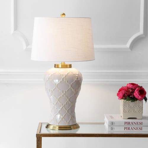 Jonathan Y Arthur 29" Ceramic Led Table Lamp, Cream In Cream