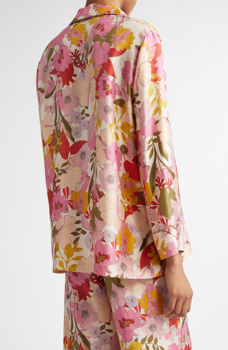 Max Mara Alan Floral Silk Twill Button-Up Shirt, Alternate, color, Pink