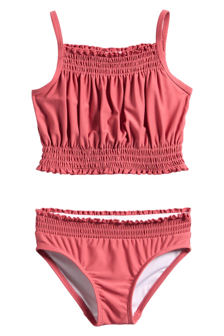 Kids' Smocked Tankini Two-Piece Swimsuit, Main, color, MESA MAUVE