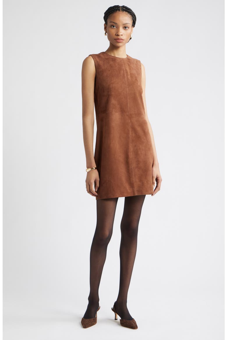Sleeveless Suede Sheath Minidress, Main, color, BROWN MUSTANG