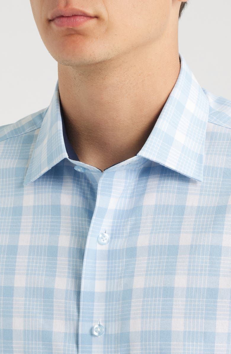 Lorenzo Uomo Trim Fit Plaid Check Cotton Dress Shirt, Alternate, color, Light Blue