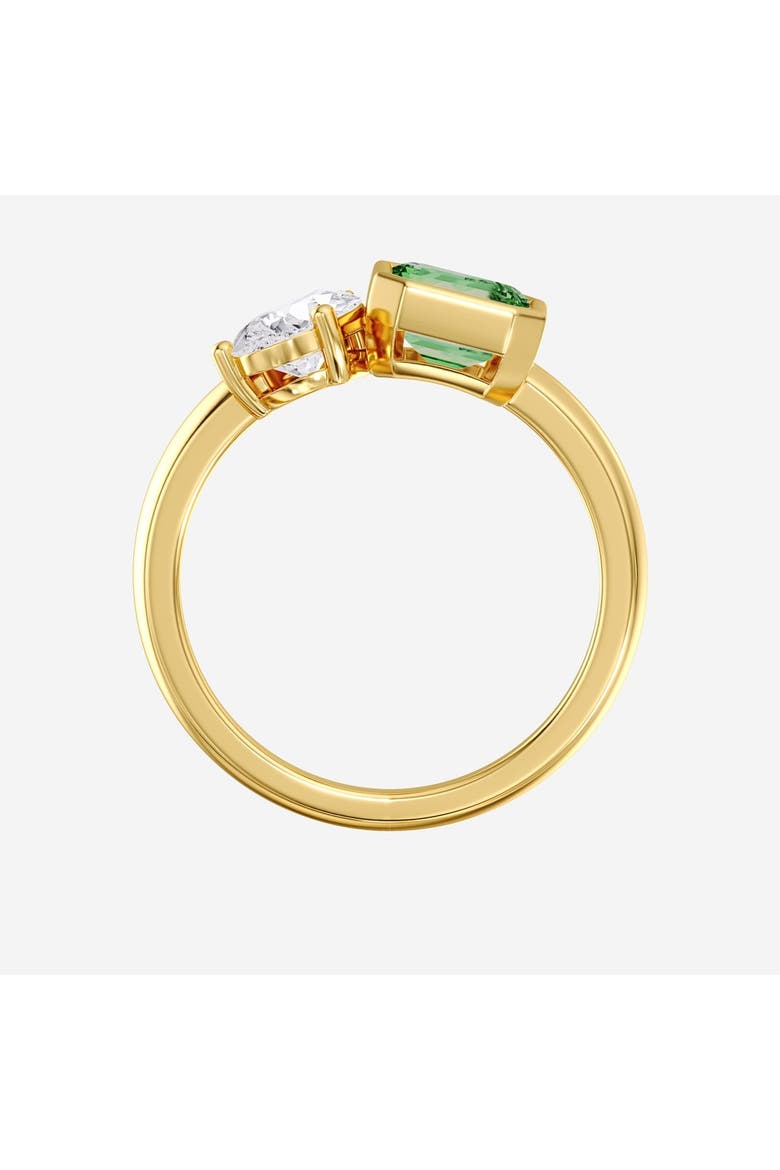 Toi et Moi Green Emerald and Lab Diamond Ring in 14K, Alternate, color, Yellow Gold