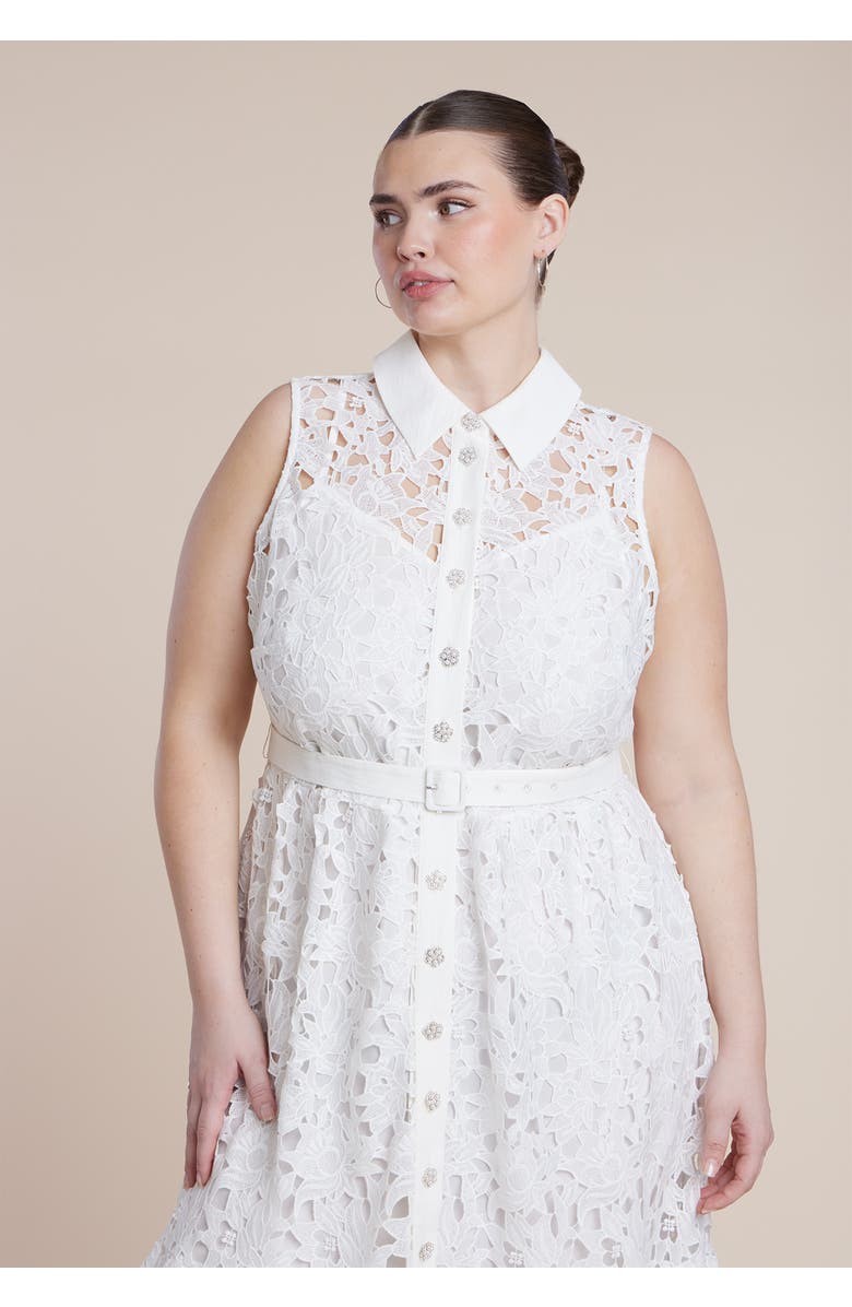 ELOQUII Lace Dress With Buttons & Collar, Alternate, color, Lucent White