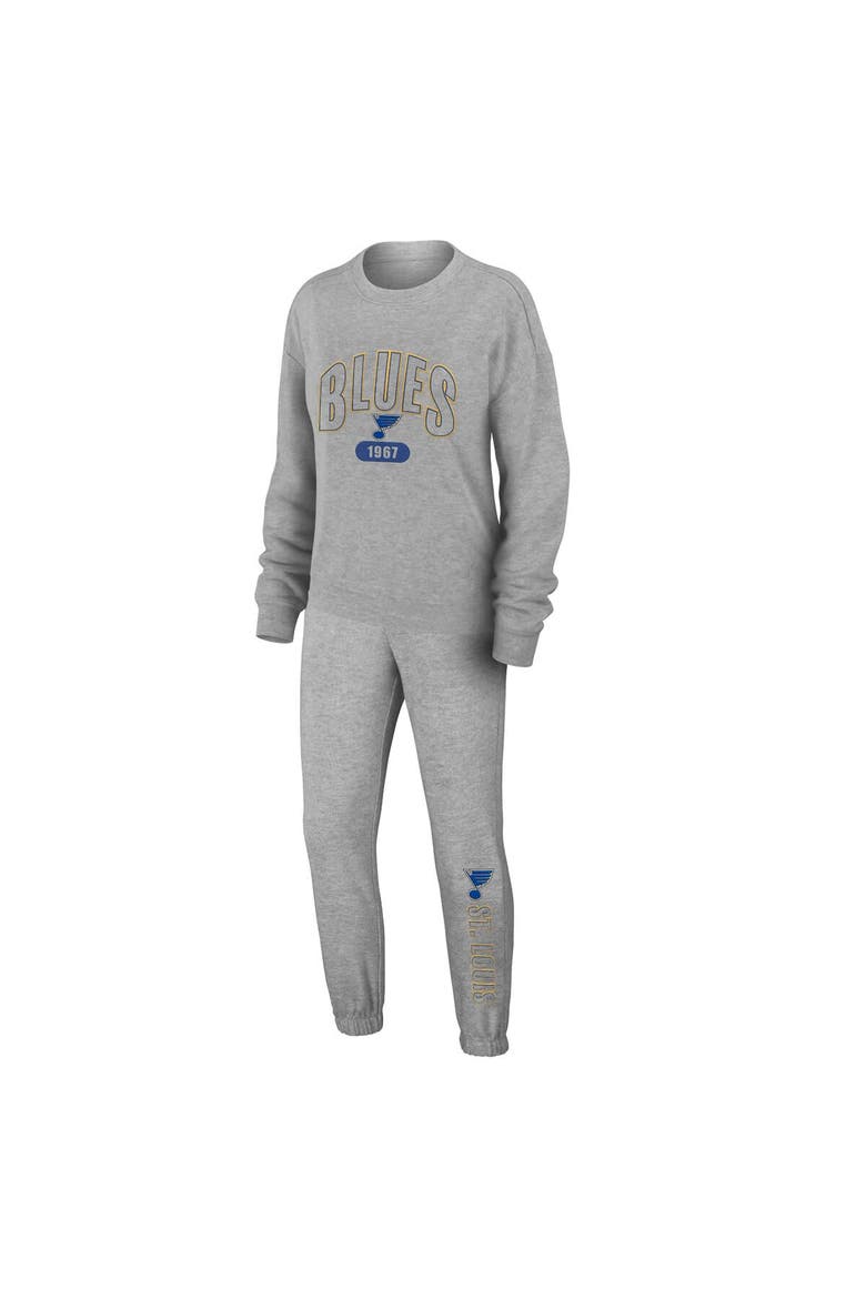 Women's WEAR by Erin Andrews Heather Gray St. Louis Blues Knit Long Sleeve Tri-Blend T-Shirt & Pants Sleep Set, Main, color, Heather Gray