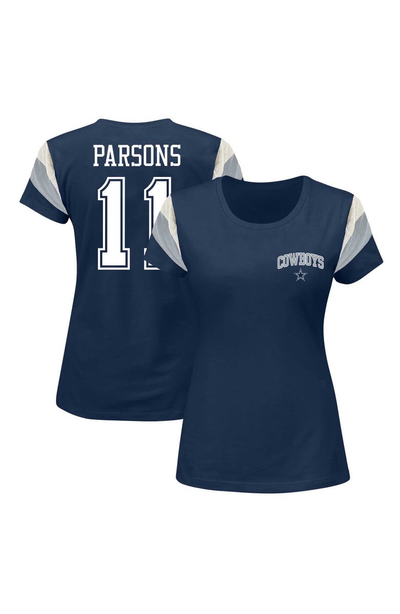 FANATICS Women's Fanatics Branded Micah Parsons Navy Dallas Cowboys Plus Size Sleeve Stripe Name & Number T-Shirt, Main, color,