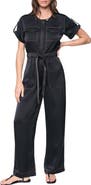 DKNY Drawstring Waist Hammered Satin Jumpsuit