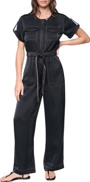 DKNY Drawstring Waist Hammered Satin Jumpsuit