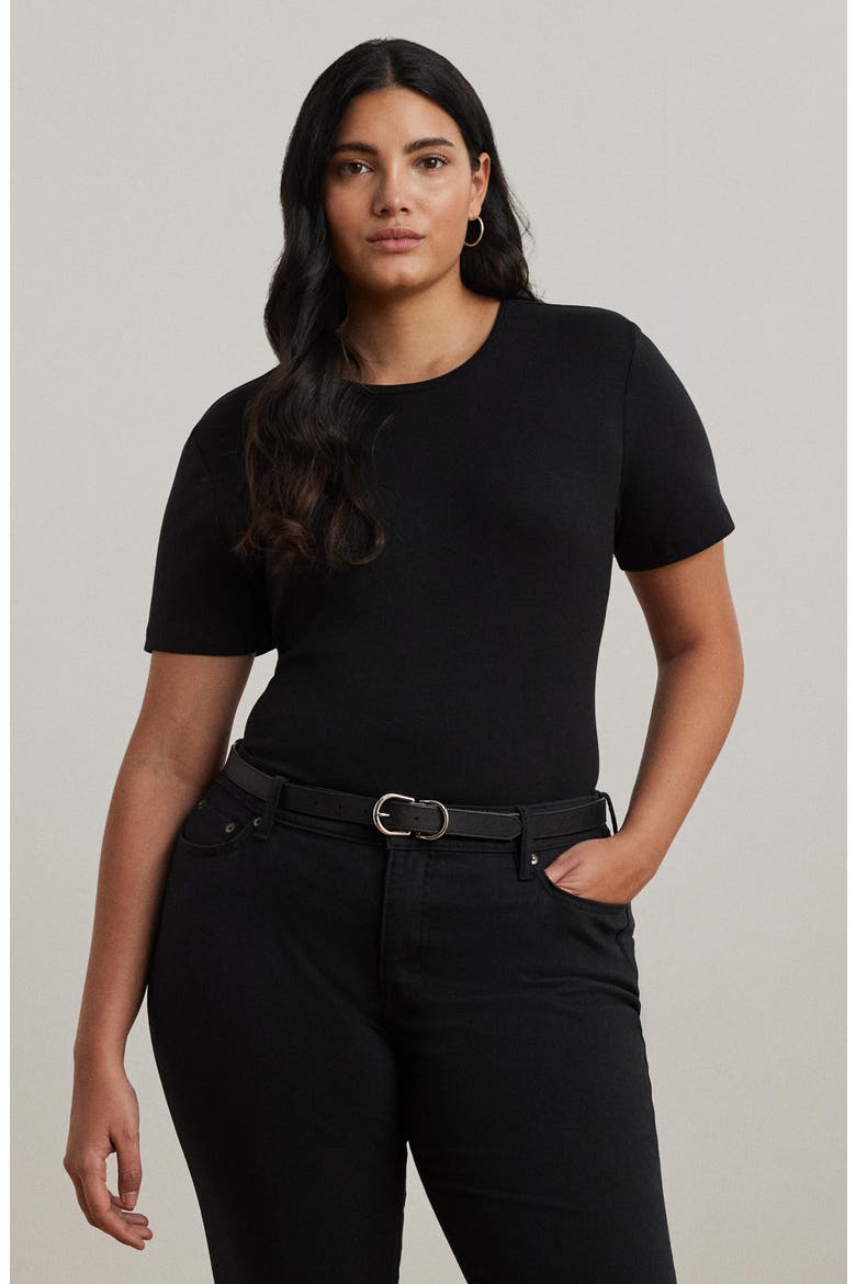 Judy Short Sleeve Stretch Cotton Top, Alternate, color, POLO BLACK