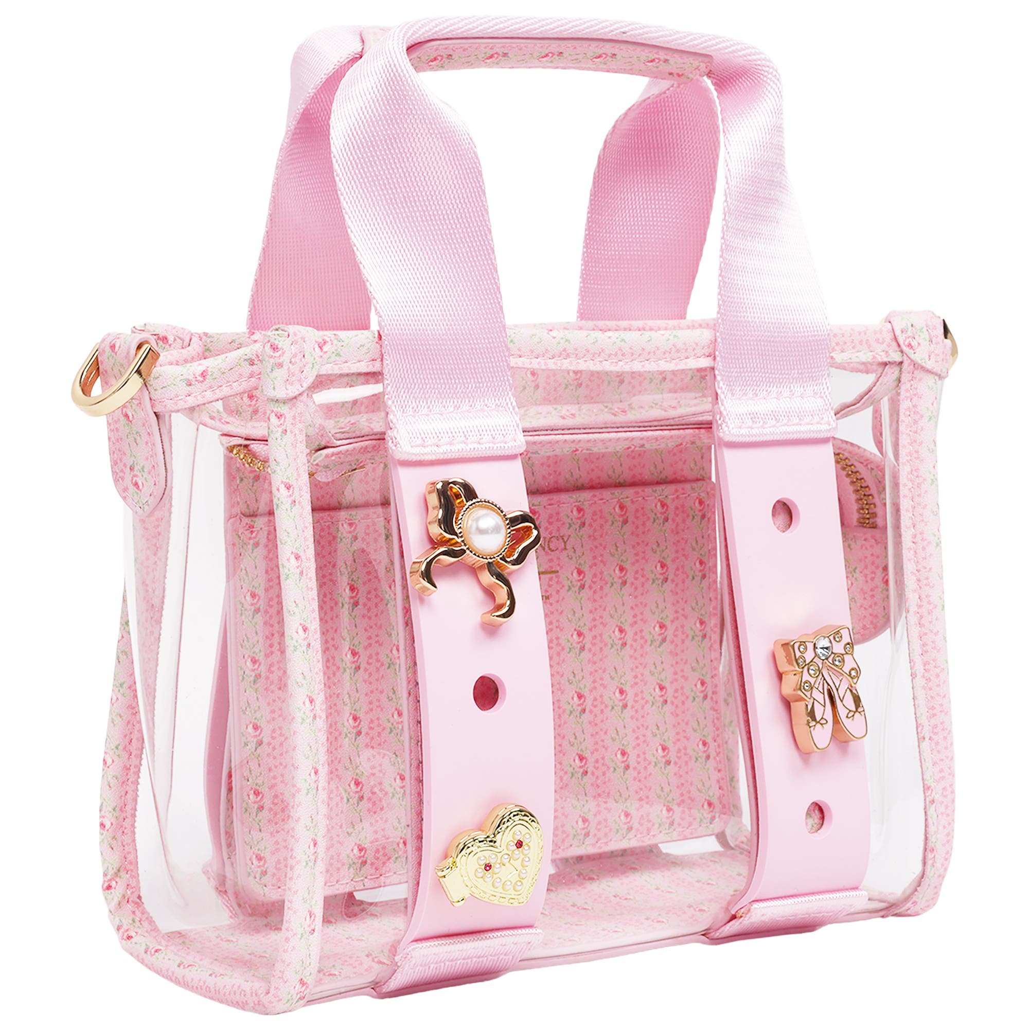 CROCS x LoveShackFancy Clear Mini Tote Crocssbody Bag With Charm details and Dust bag, Alternate, color, 