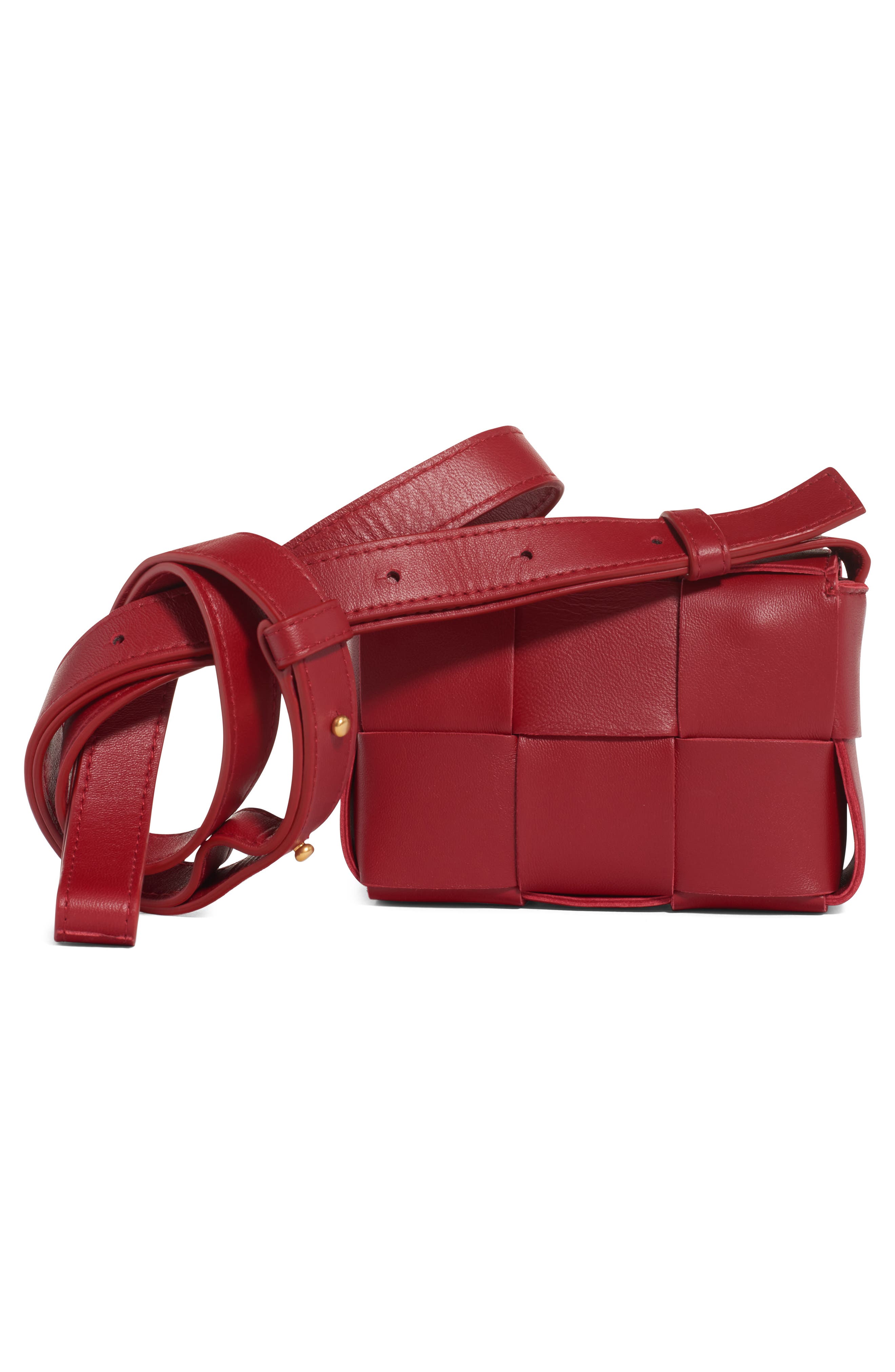 Mini Cassette Intrecciato Leather Crossbody Bag, Alternate, color, DARK RED GOLD