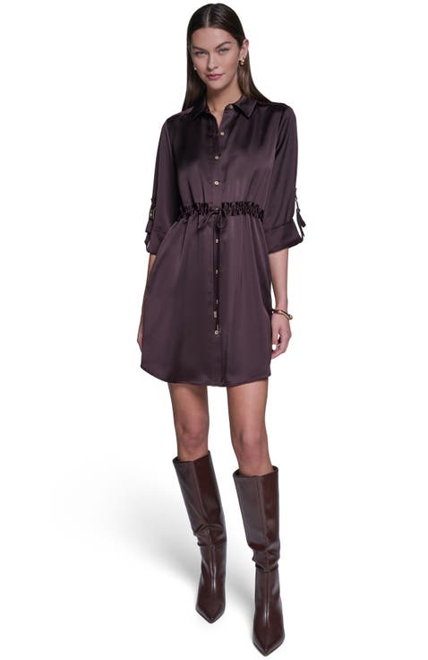 3/4 Sleeve Satin Shirt Dress