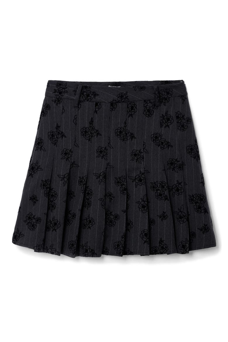 Dalian Tonal Embroidery Pleat Miniskirt, Alternate, color, BLACK