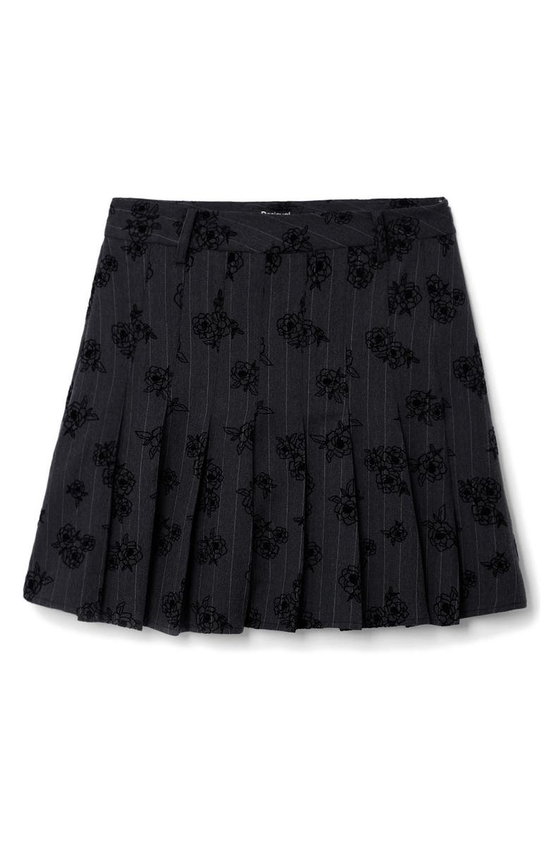 Desigual Dalian Tonal Embroidery Pleat Miniskirt, Alternate, color, Black