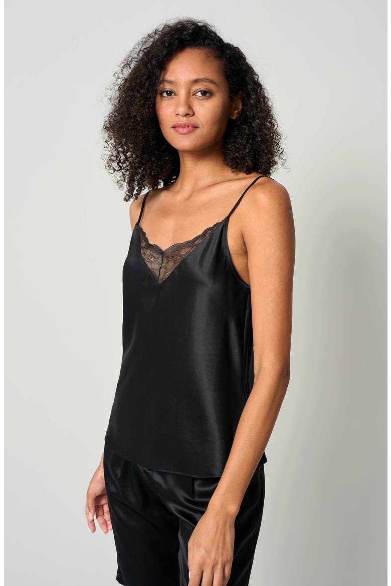 Women's V-Neck Lace Silk Camisole, Alternate, color, Black