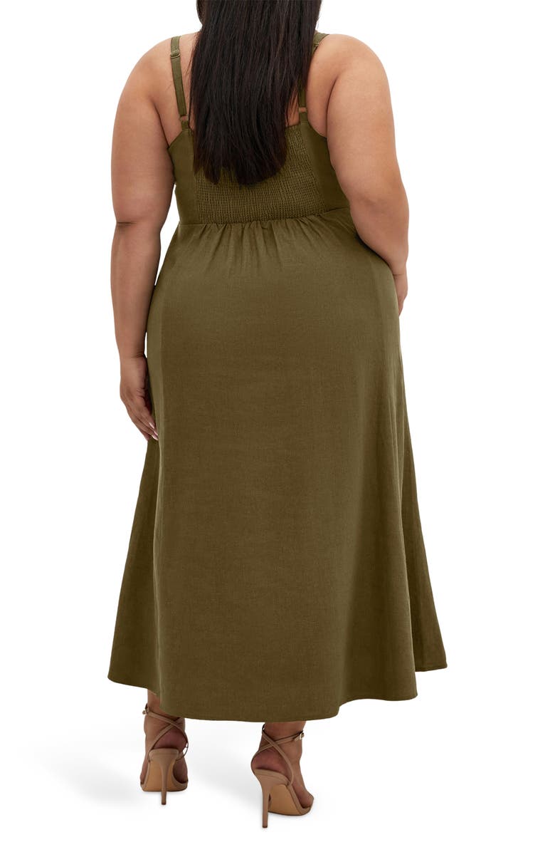 City Chic Elly Square Neck Linen Blend Sundress, Alternate, color, Khaki