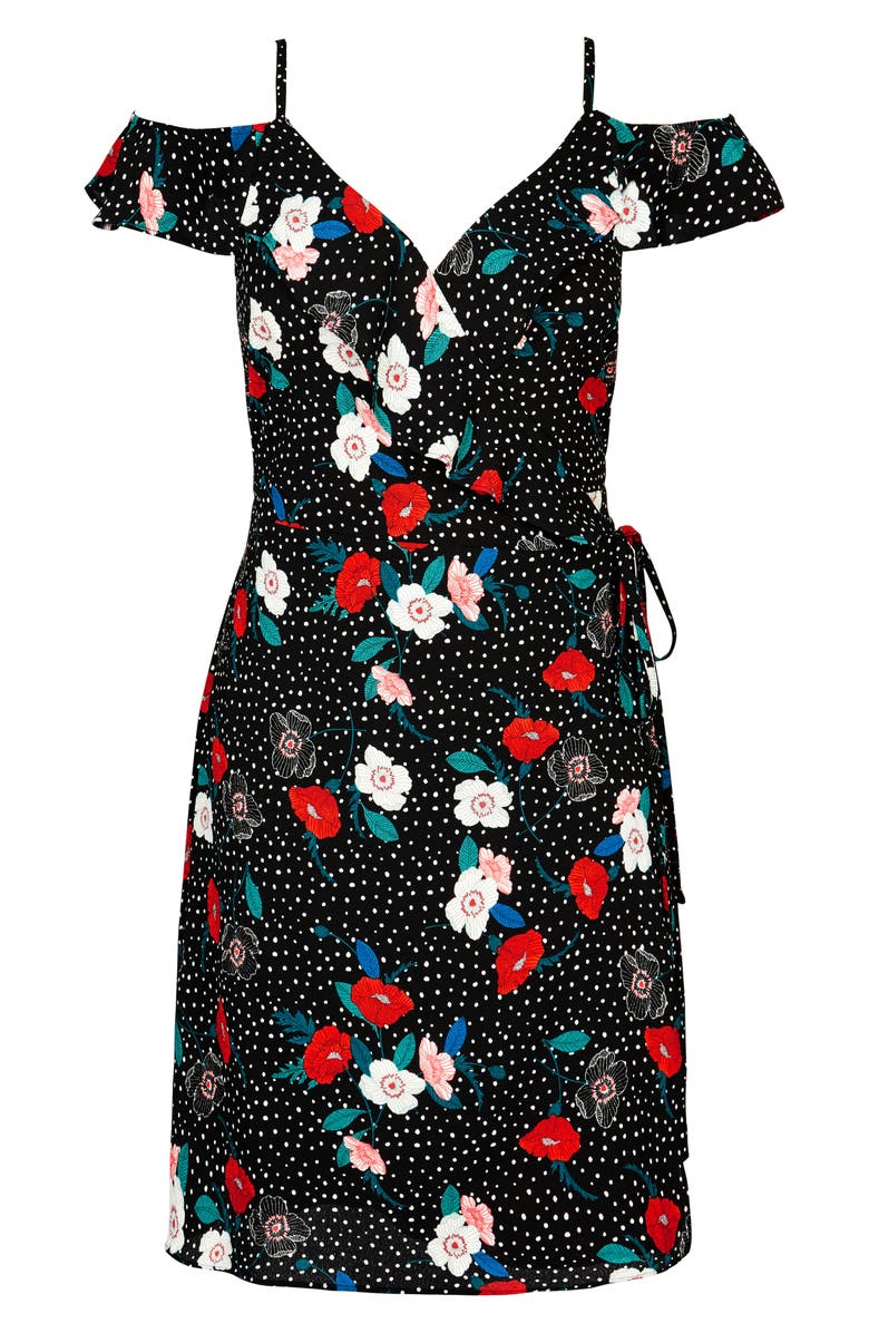 City Chic Floral Spot Cold Shoulder Wrap Dress, Alternate, color, Spot Floral