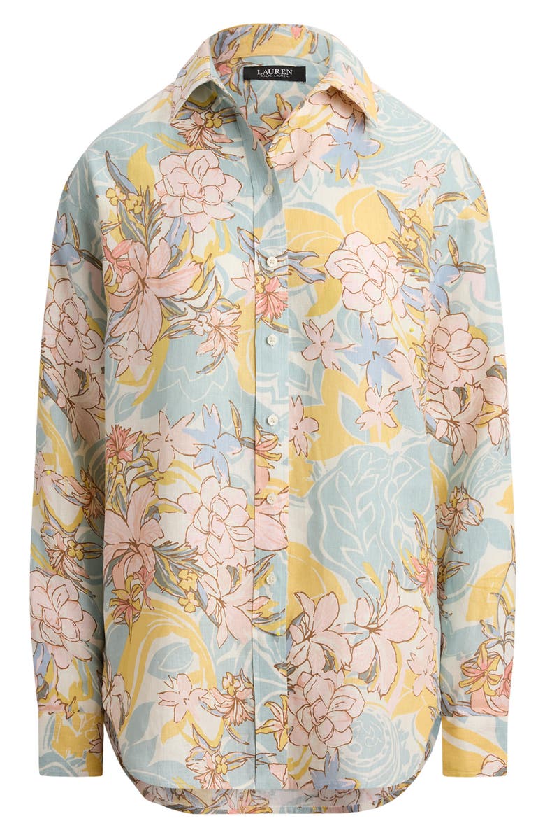 Lauren Ralph Lauren Floral Print Linen Shirt, Alternate, color, Cream/ Blue Multi