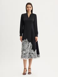 Misook Fit & Flare Lace Crepe de Chine Maxi Dress
