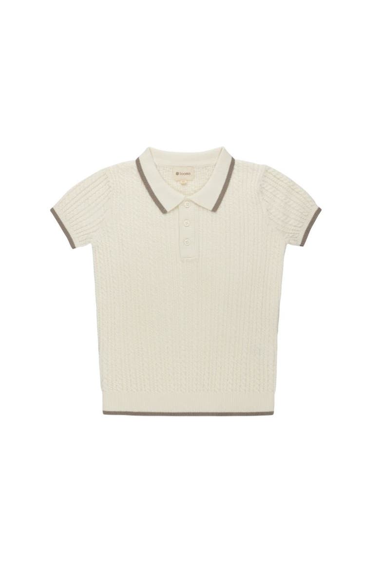 Looms Embroidered Trim Collection - Cable Knit Polo, Main, color, Ivory
