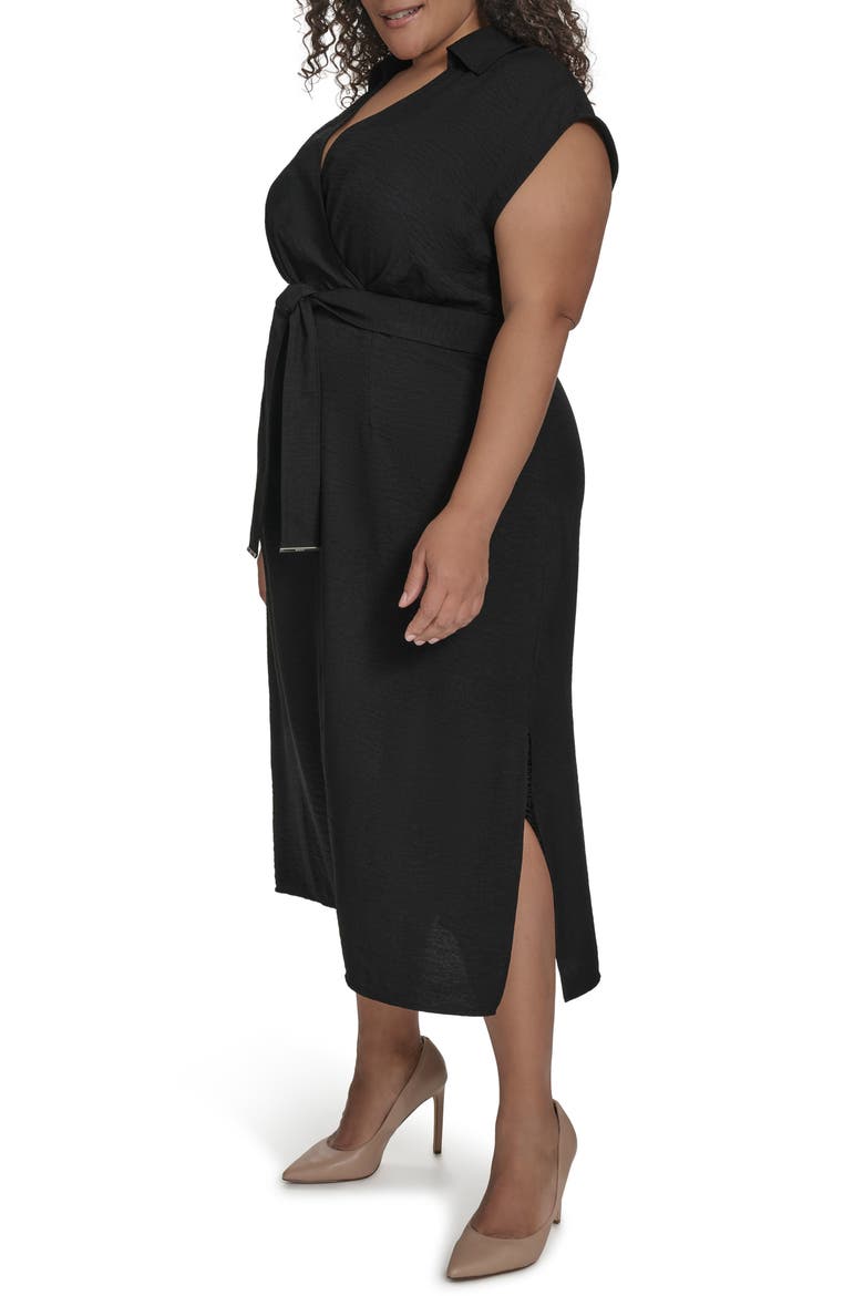 Cap Sleeve Midi Dress, Alternate, color, BLACK