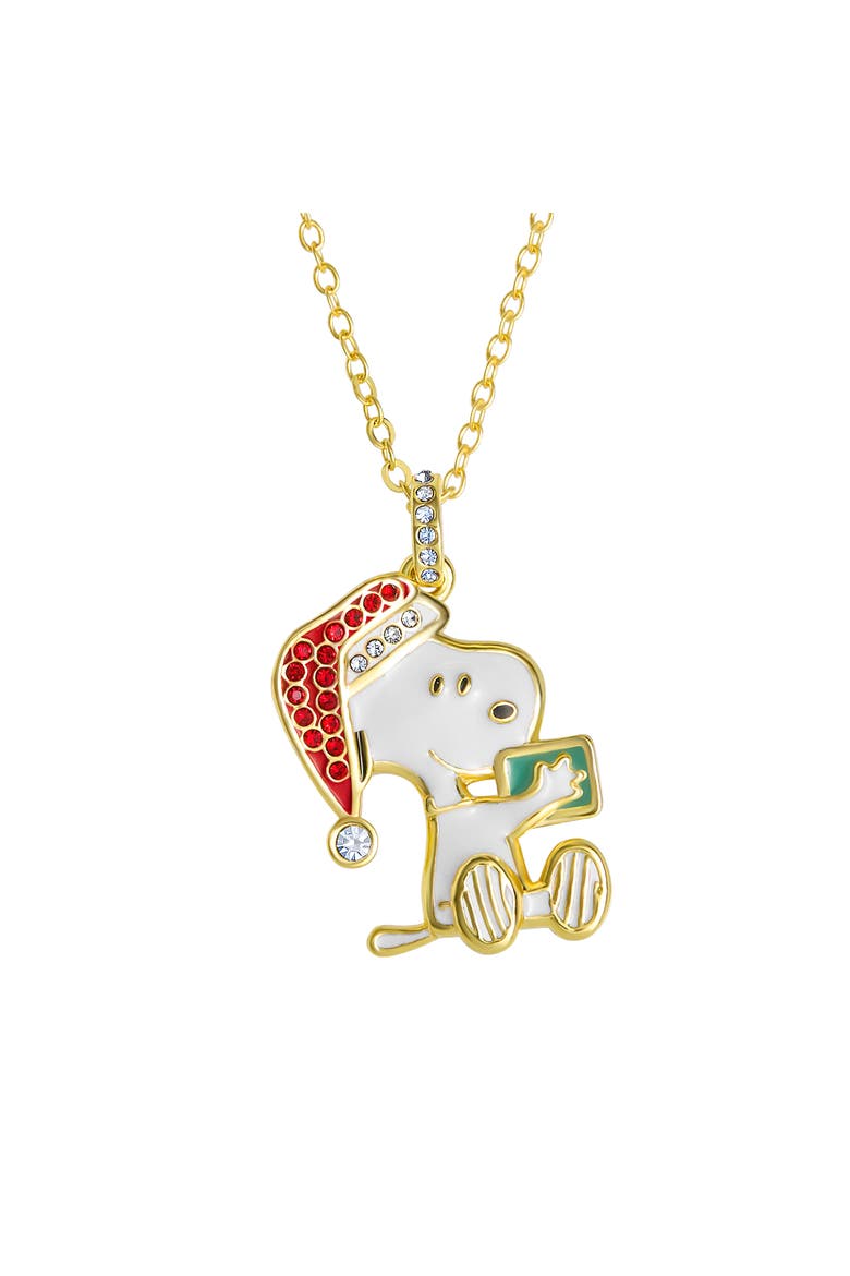Snoopy Christmas Necklace for Women, Clear and Red Crystals, 16"+2", Main, color, Gold