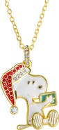 PEANUTS Snoopy Christmas Necklace for Women, Clear and Red Crystals, 16"+2"