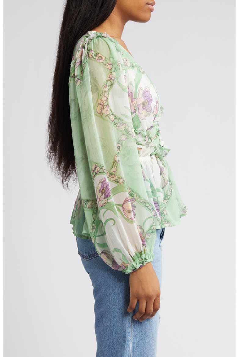 Floral Pleated Sheer Peplum Blouse, Alternate, color, LIGHT GREEN