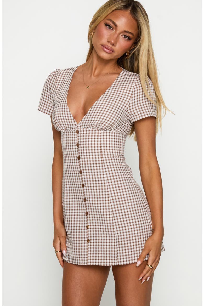 Loveliness Check Skirted Romper, Alternate, color, BROWN CHECK