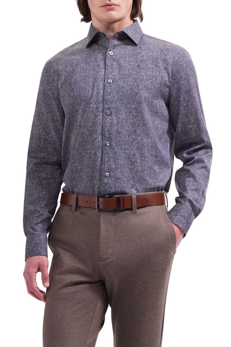 Alvin Shaped Fit Herringbone Cotton Shirt, Main, color, ANTHRACITE
