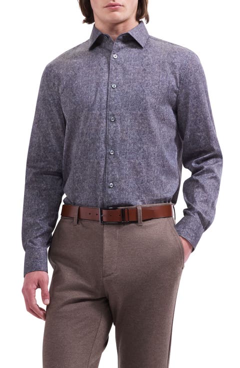 Alvin Shaped Fit Herringbone Cotton Shirt