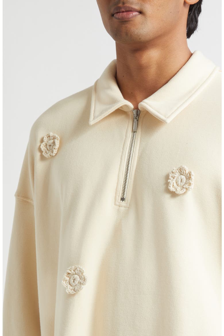 Daisy Appliqué Quarter Zip Sweatshirt, Alternate, color, IVORY