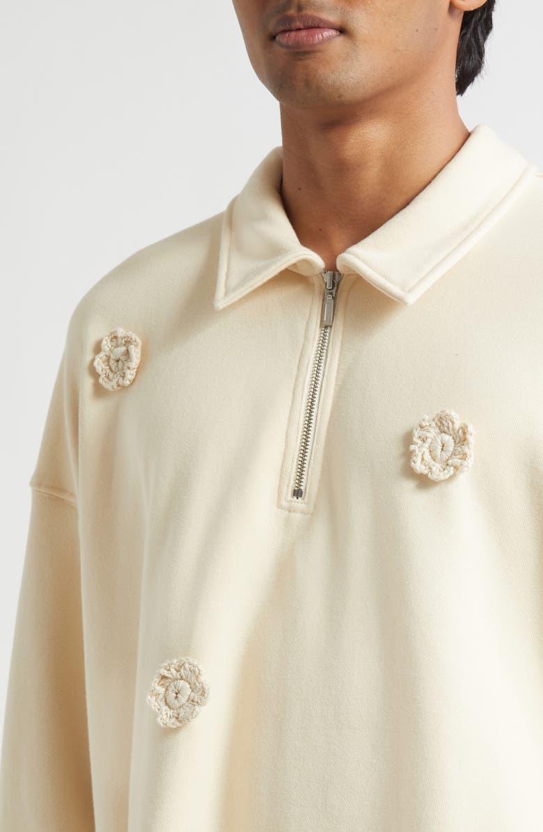 SONG FOR THE MUTE Daisy Appliqué Quarter Zip Sweatshirt, Alternate, color, Ivory