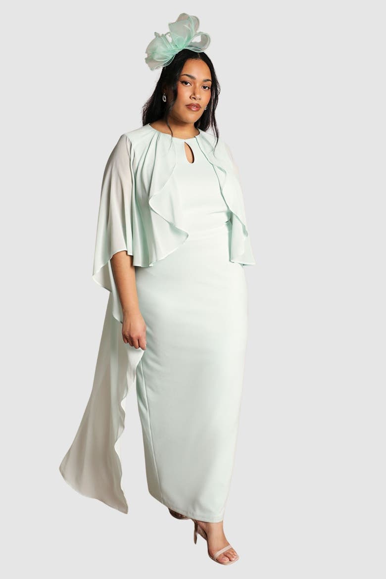 Plus Chiffon Cape Maxi Dress, Main, color, Mint