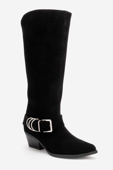 Helios Leather Block Heel Knee High Western Boot