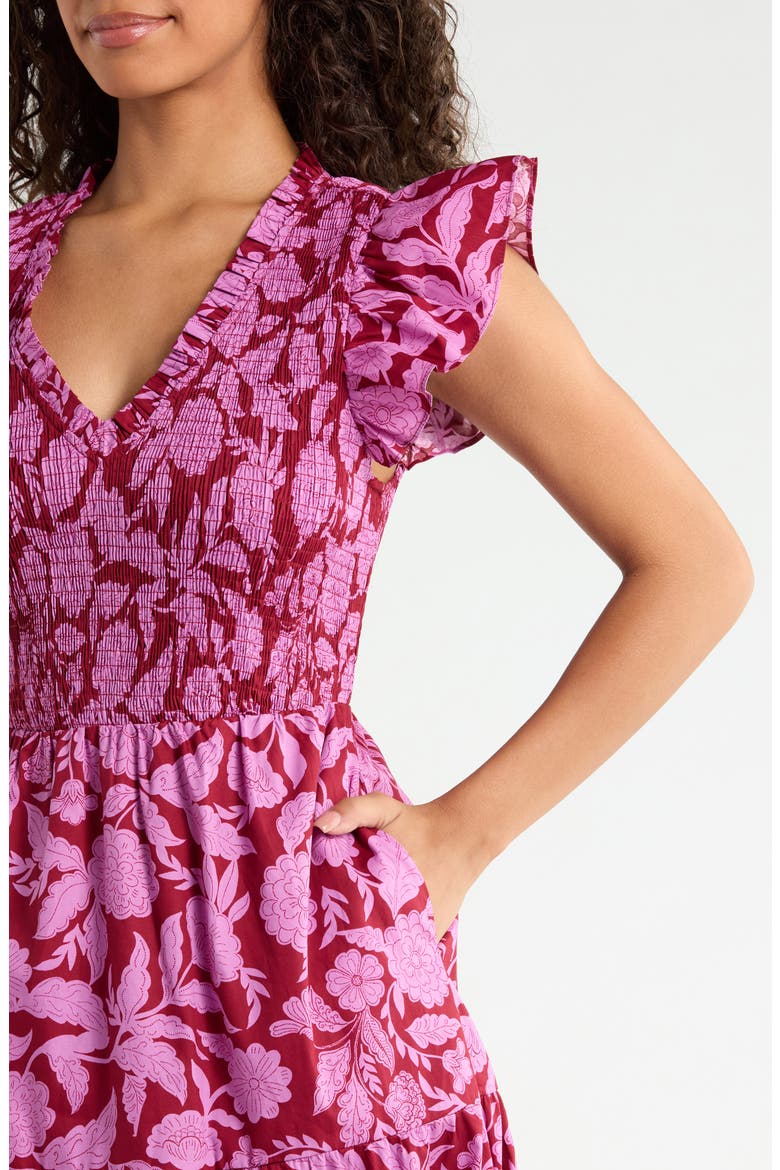 Sunfire Floral Cotton Sundress, Alternate, color, BURGUNDY-PINK