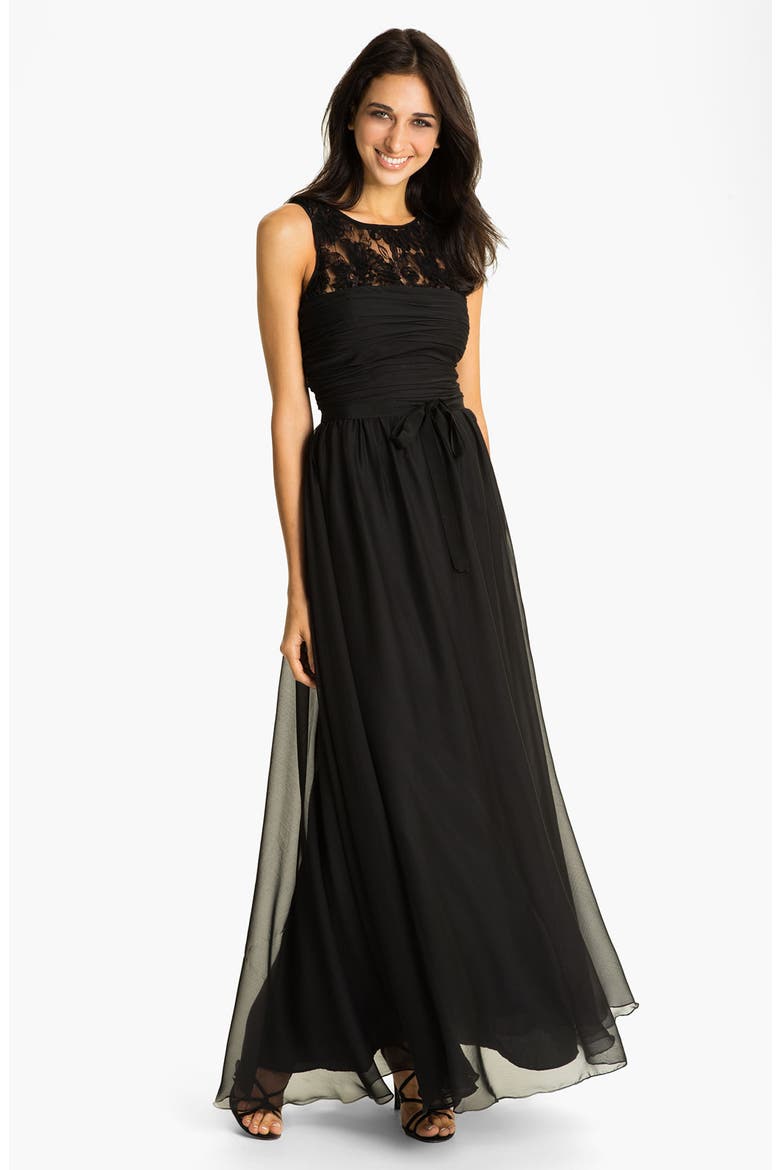 ML Monique Lhuillier Bridesmaids Chiffon Gown (Nordstrom Exclusive), Main, color, BLACK