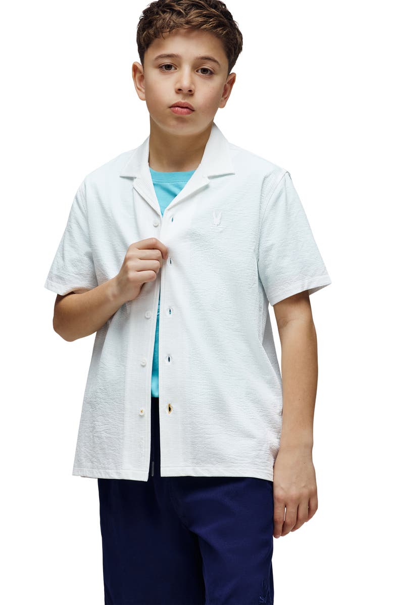 Psycho Bunny Kids' Jayme Rib Knit Camp Shirt, Alternate, color, 100 White