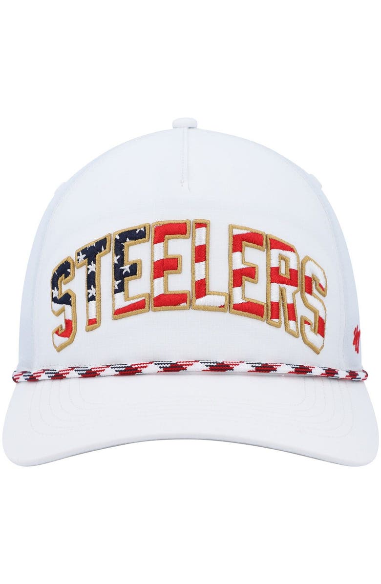 '47 Men's '47 White Pittsburgh Steelers Hitch Stars and Stripes Trucker Adjustable Hat, Alternate, color, White