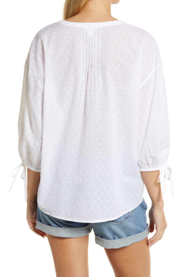 Three-Quarter Sleeve Button-Up Blouse, Alternate, color, WHITE