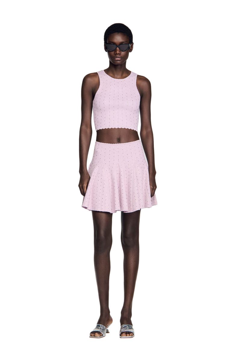 SANDRO Rhinestone knit crop top, Alternate, color, Mauve