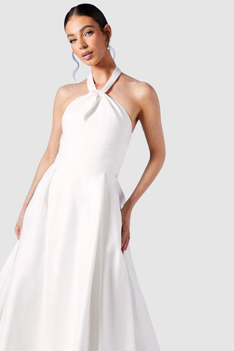Satin Halterneck Wedding Dress, Alternate, color, Ivory