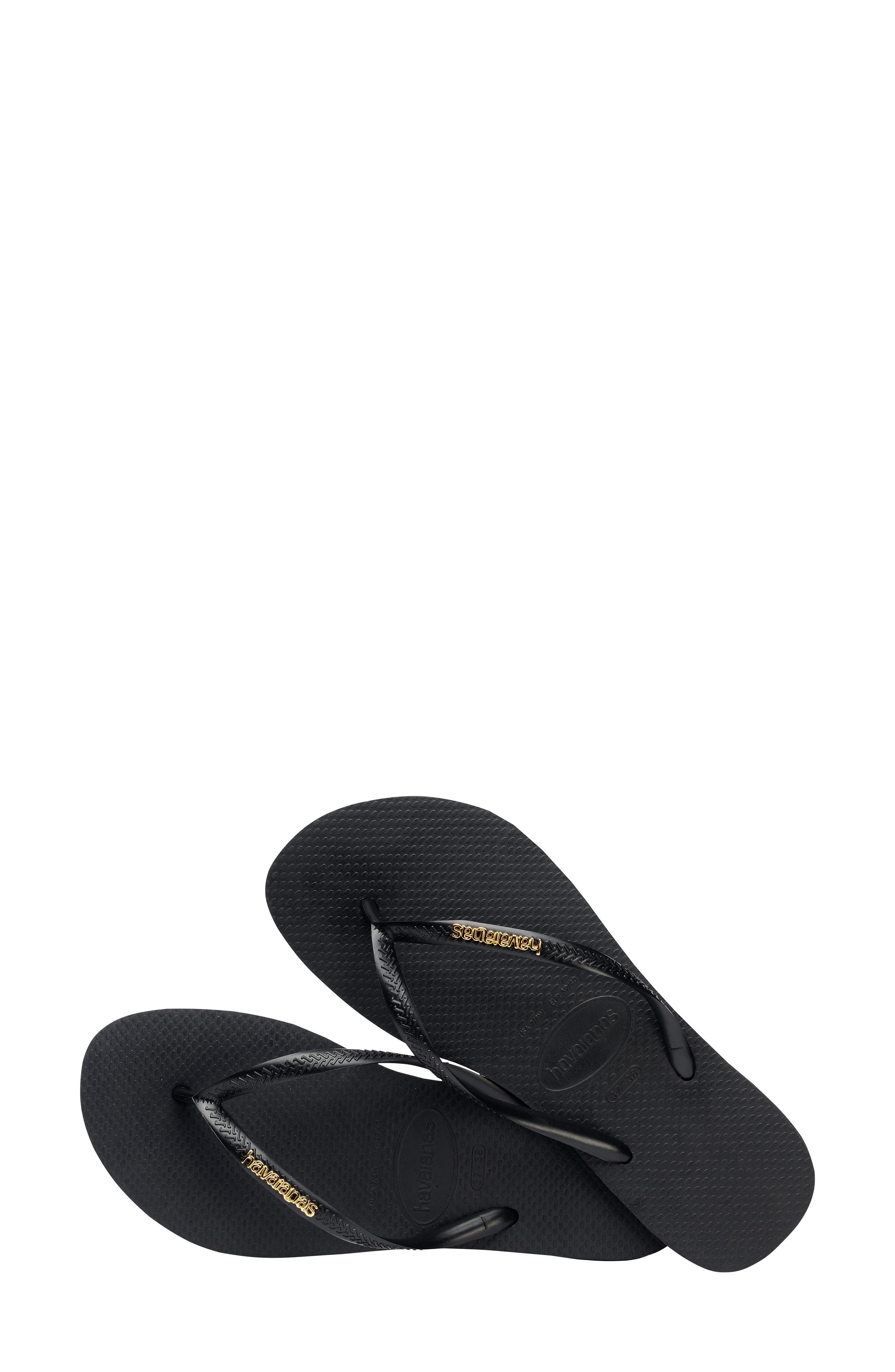 Havaianas Slim Logo Flip Flop, Alternate, color, Black/ Golden
