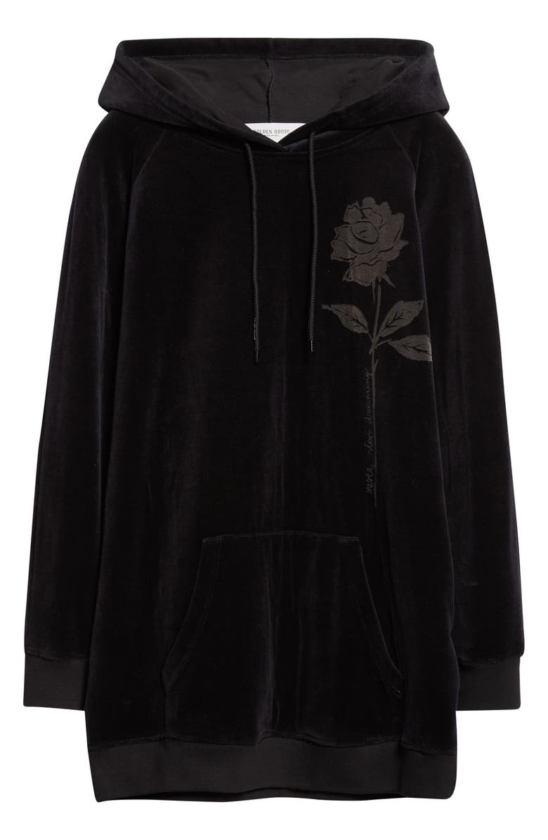 Golden Goose Journey Collection Long Sleeve Velour Hoodie Minidress, Alternate, color, Black