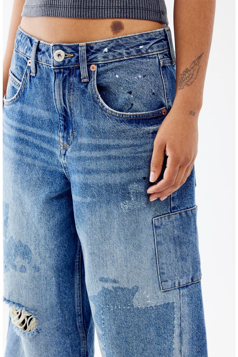 Jaya Rip & Repair Low Rise Wide Leg Jeans, Alternate, color, MID VINTAGE
