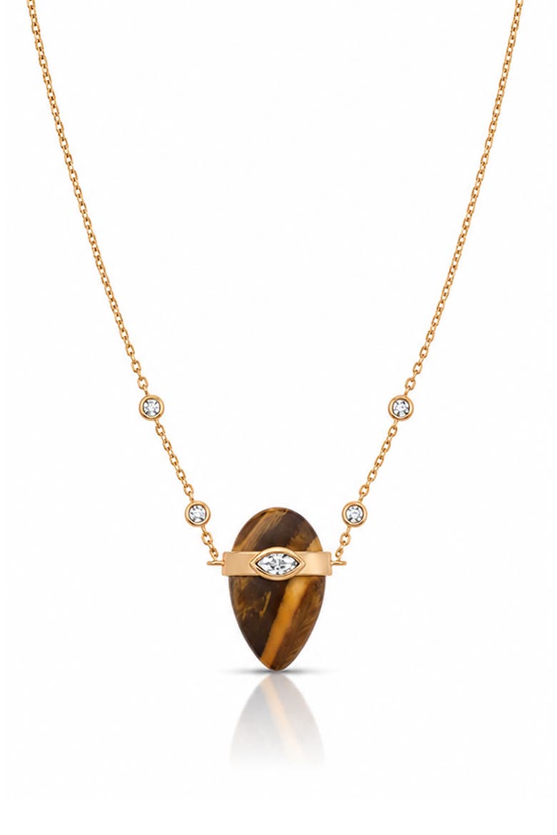 Solstice 18k Gold Plate Tiger's Eye Pendant Necklace, Alternate, color, TIGERS EYE