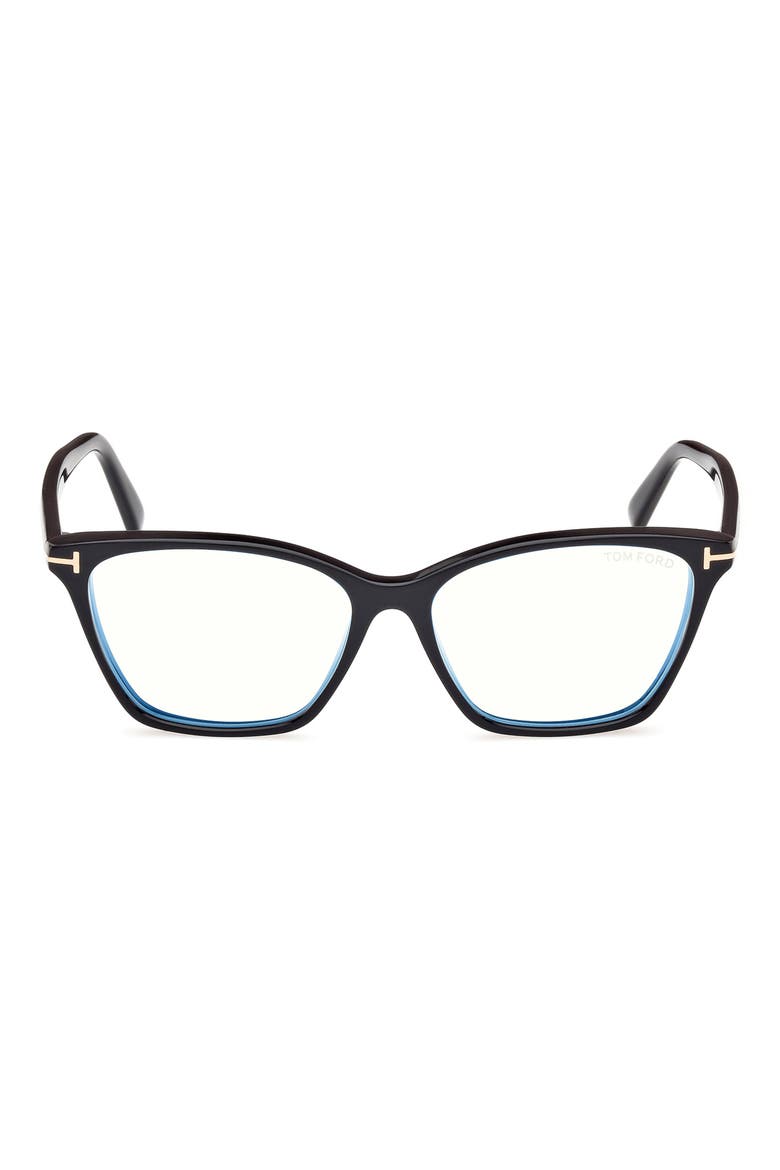 56mm Cat Eye Blue Light Blocking Optical Glasses, Main, color, BLACK ECO / T LOGO