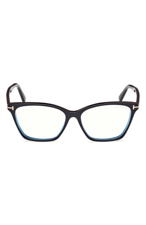 Tom Ford 56mm Cat Eye Blue Light Blocking Optical Glasses In Black